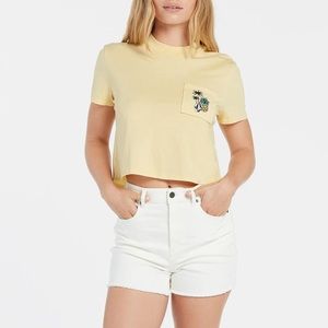 Volcom pocket dial graphic t shirt short sleeve yellow size small organic cotton